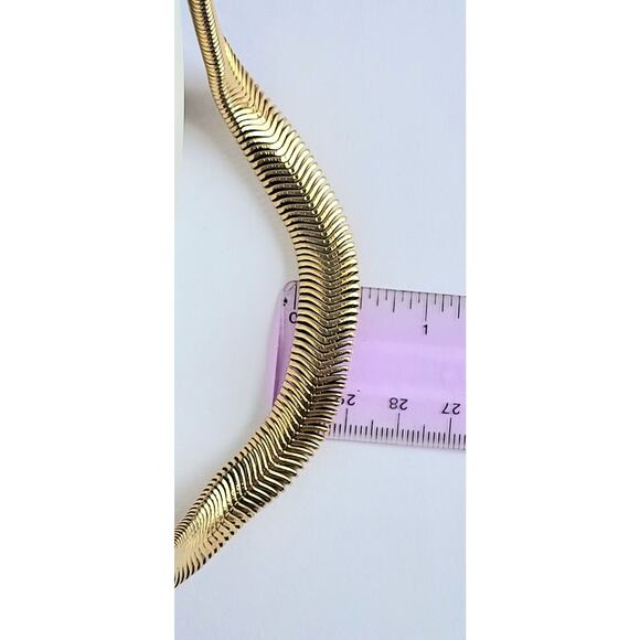 Gold Necklace Thick Chunky Herringbone Vintage Statement MCM Mid-Century Modern - Picture 10 of 10